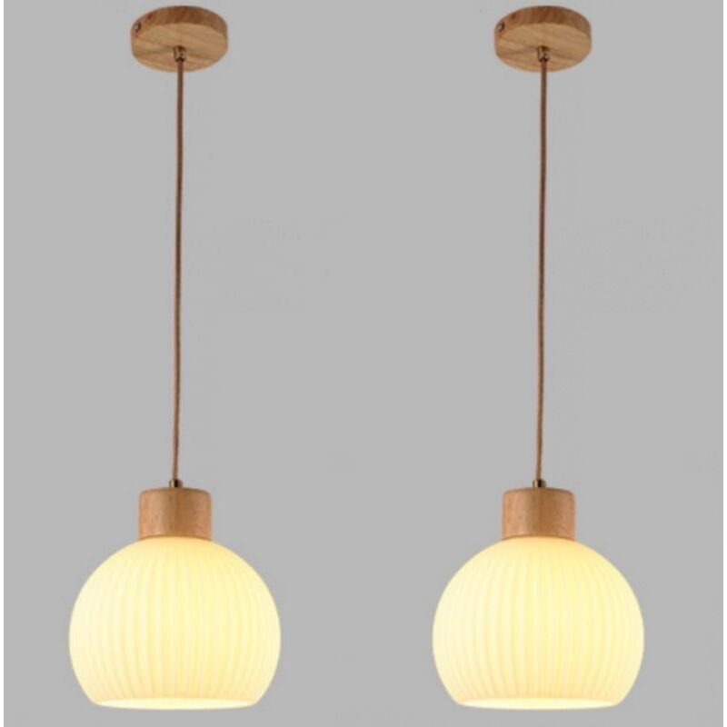 foto del prodotto wottes lampadari a sospensione moderno lampada a soffitto vetro legno plafoniera regolabile 20cm 2 pezzi