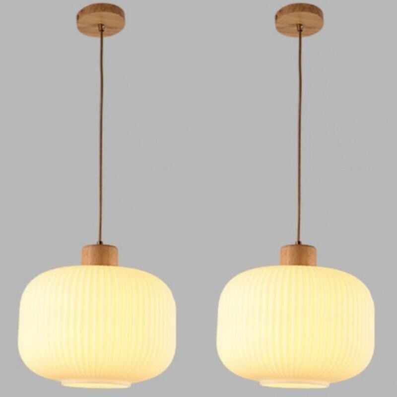 foto del prodotto wottes lampadari a sospensione moderno lampada a soffitto vetro legno plafoniera regolabile 25cm 2 pezzi