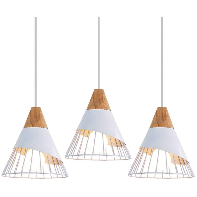immagine 0 del prodotto wottes lampadario a sospensione bianco retr lampada paralume metallo e legno illuminazione pendente regolabile per cucina corridoio porta 3 pezzi