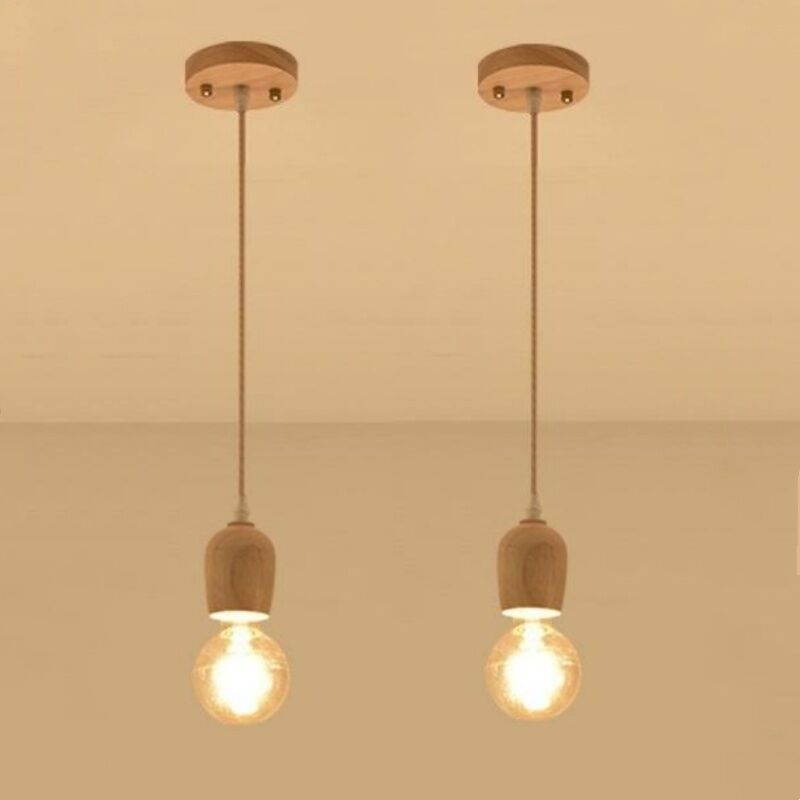 foto del prodotto wottes lampadario a sospensione moderno lampada da soffitto legno plafoniera regolabile per bar casa hotel 2 pezzi