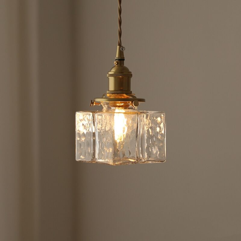 foto del prodotto wottes lampadario a sospensione retr trasparente luce di soffitto paralume cubo vetro plafoniera interna regolabile a