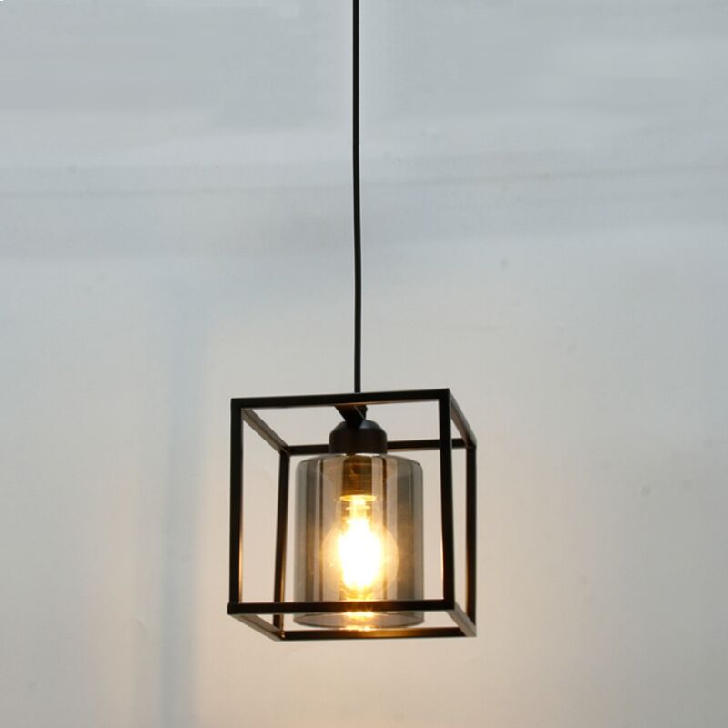 foto del prodotto wottes lampadario a sospensione vintage industriale lampadina da soffitto paralume cubo in vetro a