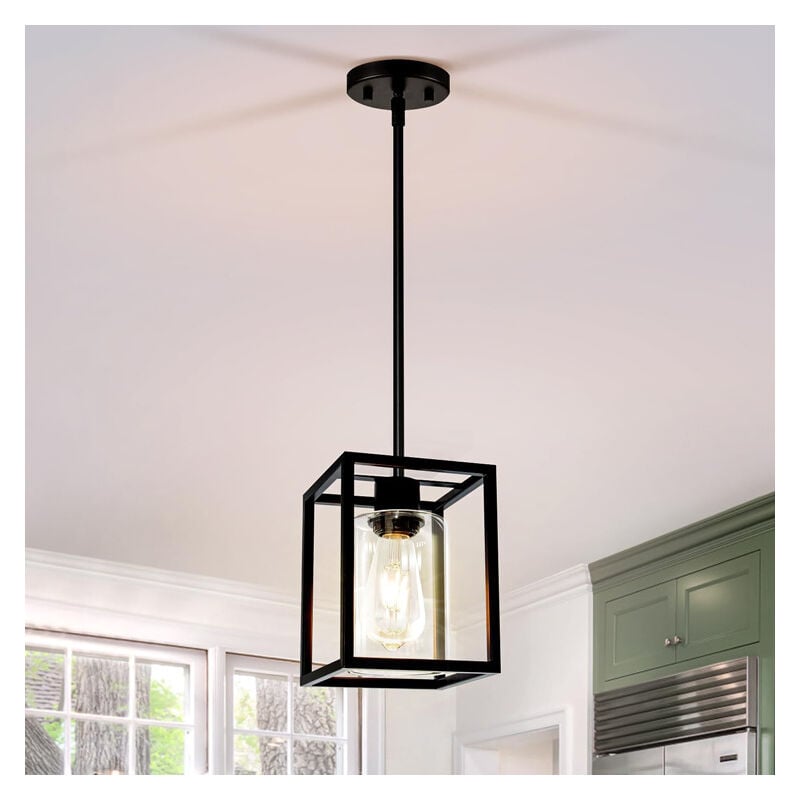 foto del prodotto wottes lampadario a sospensione vintage industriale lampadina da soffitto paralume cubo in vetro b