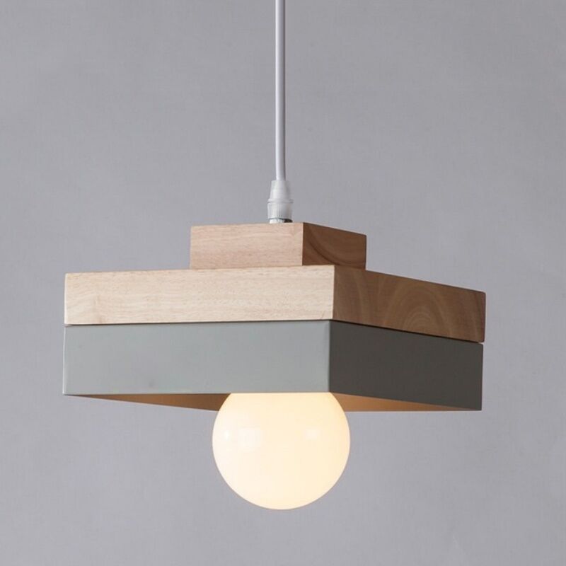 foto del prodotto wottes lampadario da sospensione moderno lampada da sospensione metallo legno lustro soffitto regolabile grigio