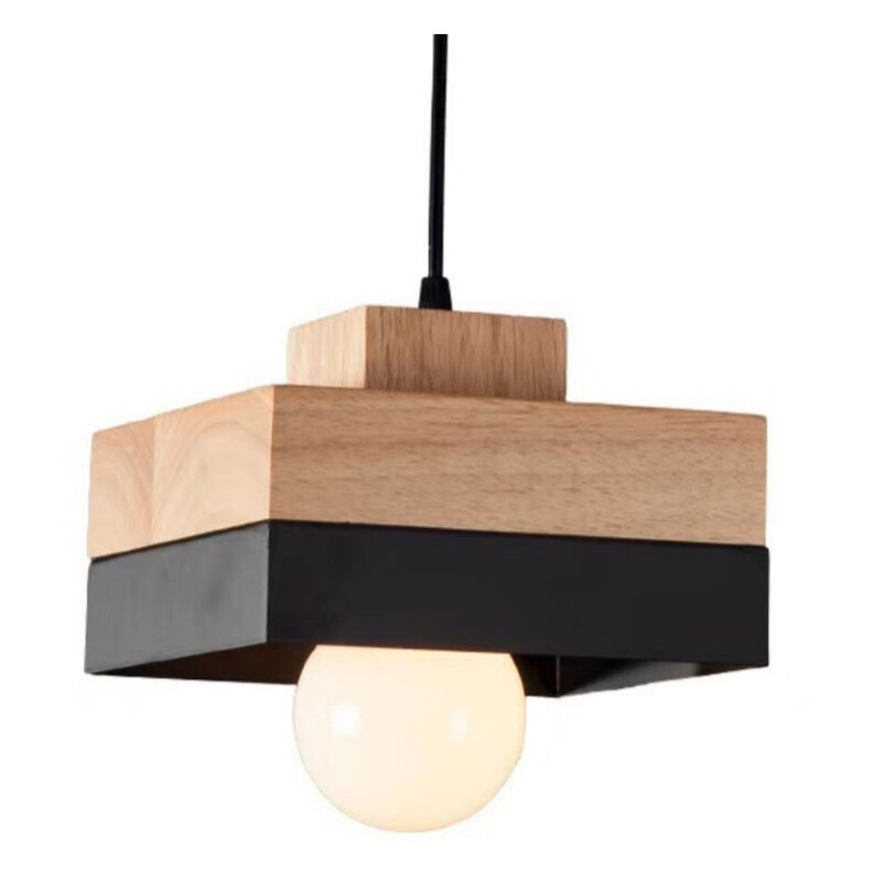 foto del prodotto wottes lampadario da sospensione moderno lampada da sospensione metallo legno lustro soffitto regolabile nero