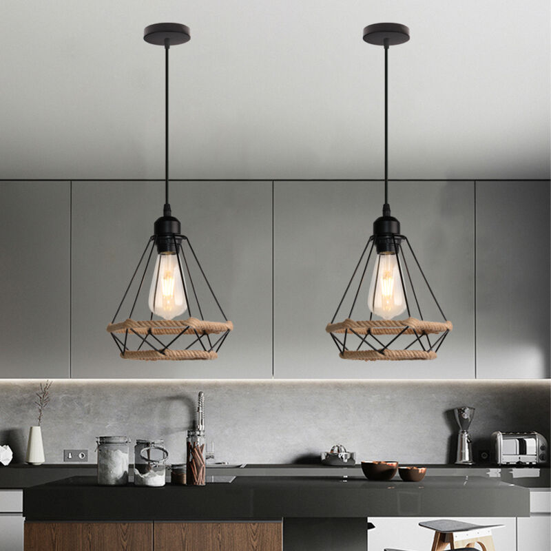 foto del prodotto wottes lampadario industriale gabbi metallo retr e27 lampada a sospensione decorareazione interni ristorante camera da letto barra 3 luci 2 pezzi