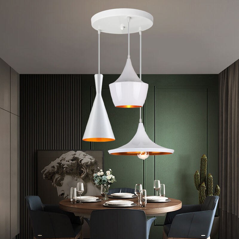 foto del prodotto wottes lampadario industriale vintage e27 in metallo per cucina loft barra 3 luci lampada a sospensione bianco