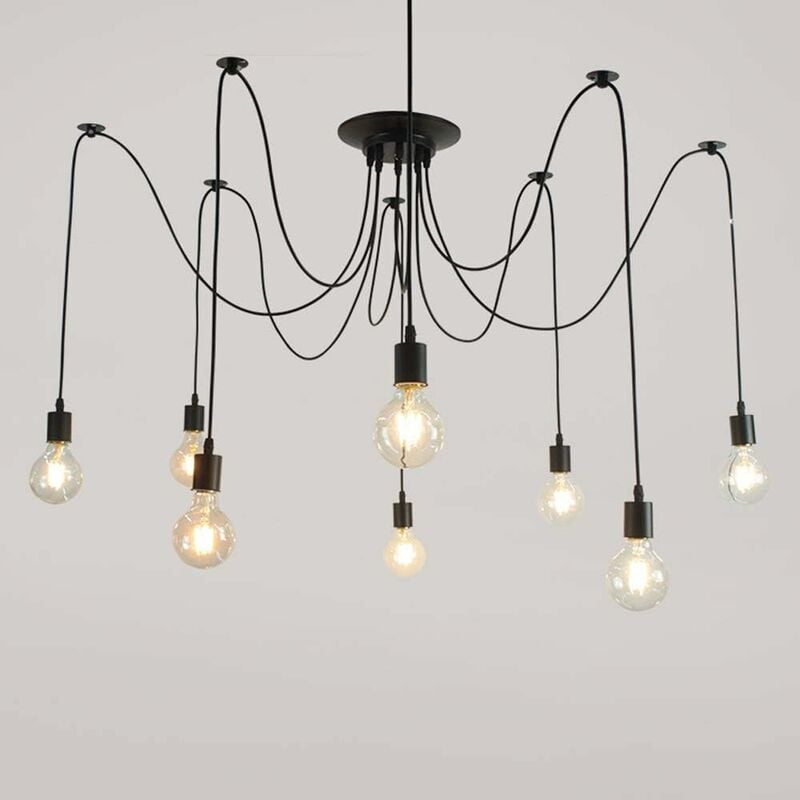 foto del prodotto wottes lampadario vintage industriale lampada a sospensione creativo forma di ragno per salotto camera da letto soggiorno cucina nero 8 bracci