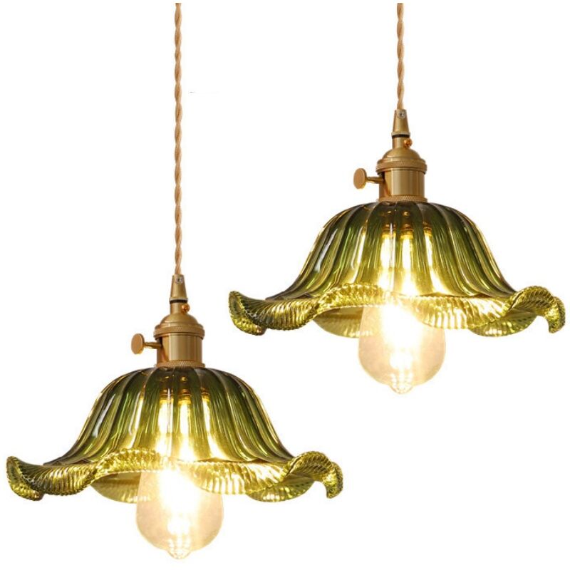 foto del prodotto wottes lampade a sospensione retr lampadario a soffitto vetro metallo plafoniera interna per sala bar ristorante verde 2 pezzi