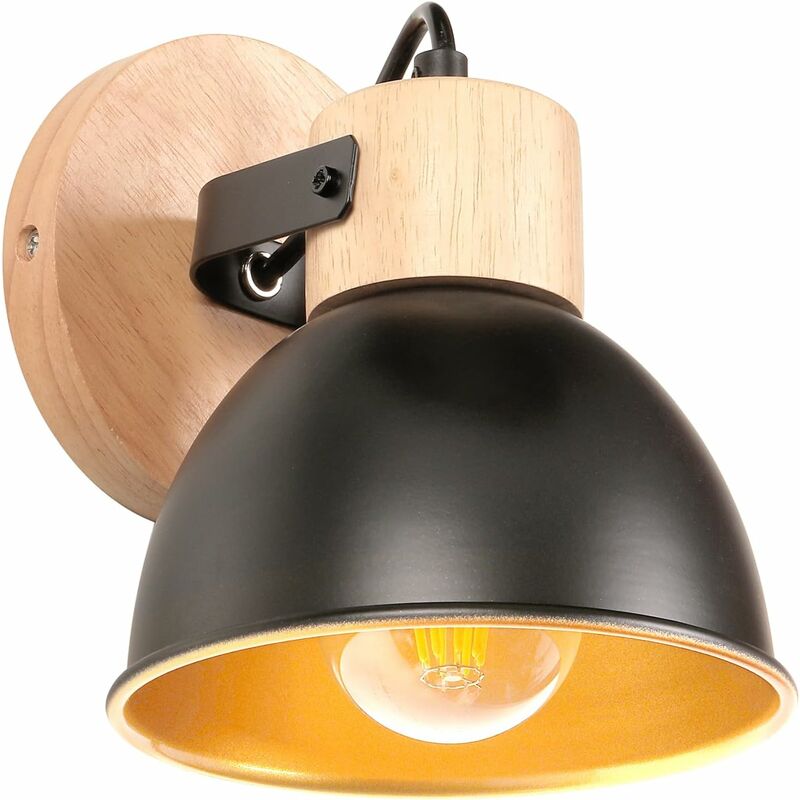 foto del prodotto wottes lampade da parete retr e27 applique da parete interno ruotabile lampada a muro metallo legno nero oro