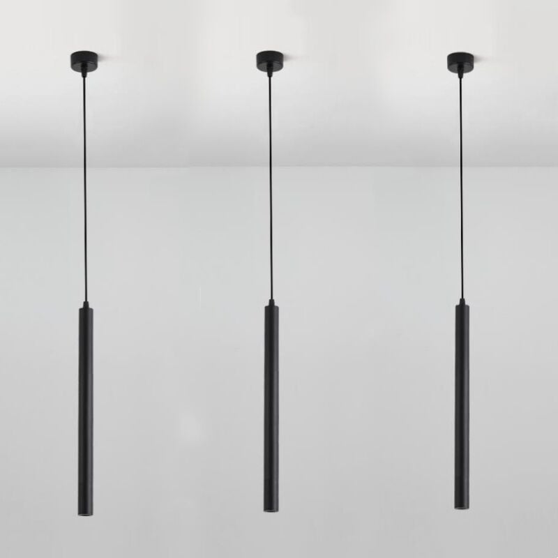foto del prodotto wottes led lampada sospensione moderno industriale lampadario da soffitto regolabile plafoniera nero 3 pezzi