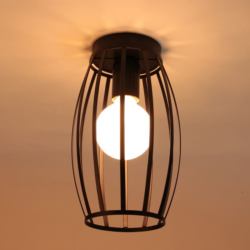 foto del prodotto wottes plafoniera moderno e27 creativo metallo retr tamburo a vita soggiorno camera da letto lampade soffitto 15cm nero 