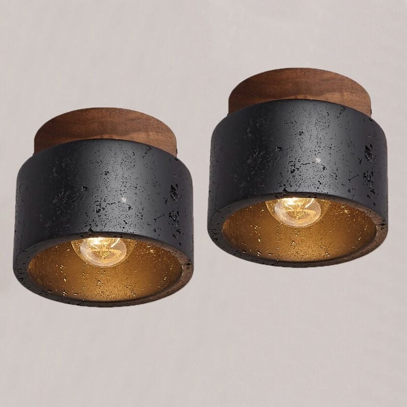 foto del prodotto wottes plafoniera vintage e27 lampada da soffitto travertino nero e legno illuminazione a soffitto art d eco 2 pezzi