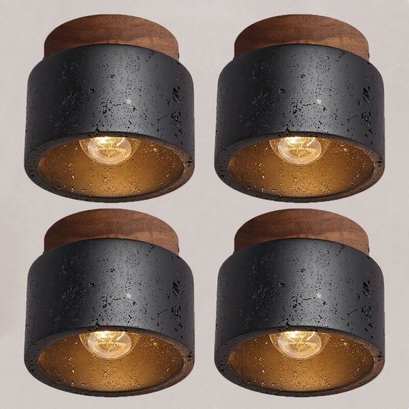 foto del prodotto wottes plafoniera vintage e27 lampada da soffitto travertino nero e legno illuminazione a soffitto art d eco 4 pezzi