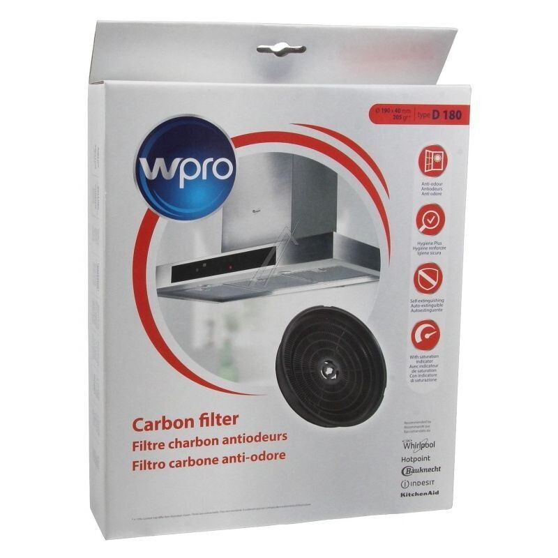 foto del prodotto wpro filtro a carbone rotondo tipo 180 al pezzo cappa aspirante airlux 51055