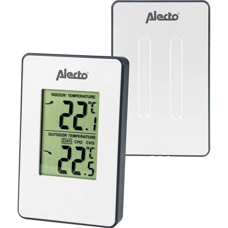 foto del prodotto ws 1050 stazione meteorologica con sensore wireless per esterni, misura le temperature interne ed esterne, con display a batteria, bianco alecto