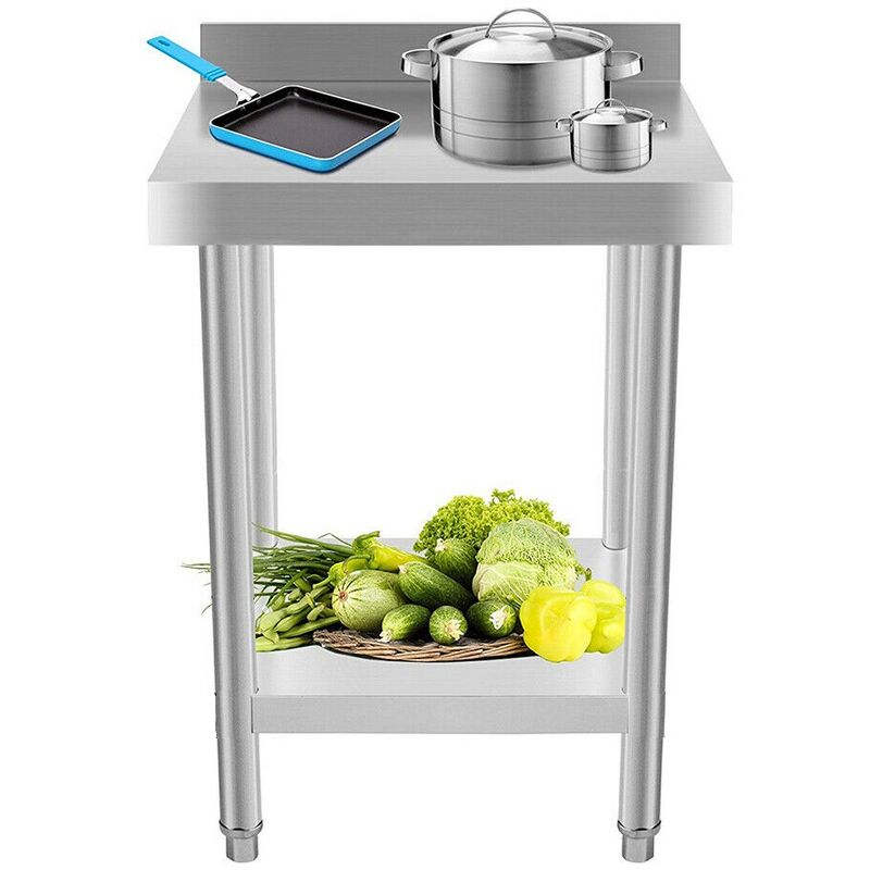 foto del prodotto wt2424b tavolo da cucina, piano di lavoro con bordo in acciaio inox 60x60cm, ideale per cucina, ristorante, gastronomia, tavolo da taglio bc elec