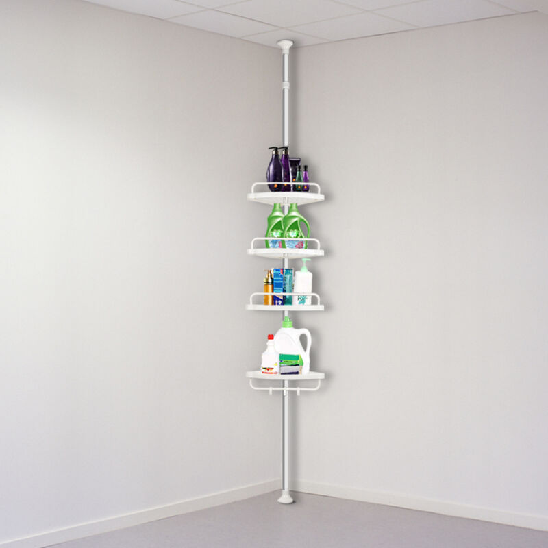 foto del prodotto wyctin mensola doccia telescopica, 4 ripiani, scaffale ad angolo per bagno con altezza regolabile,bianca