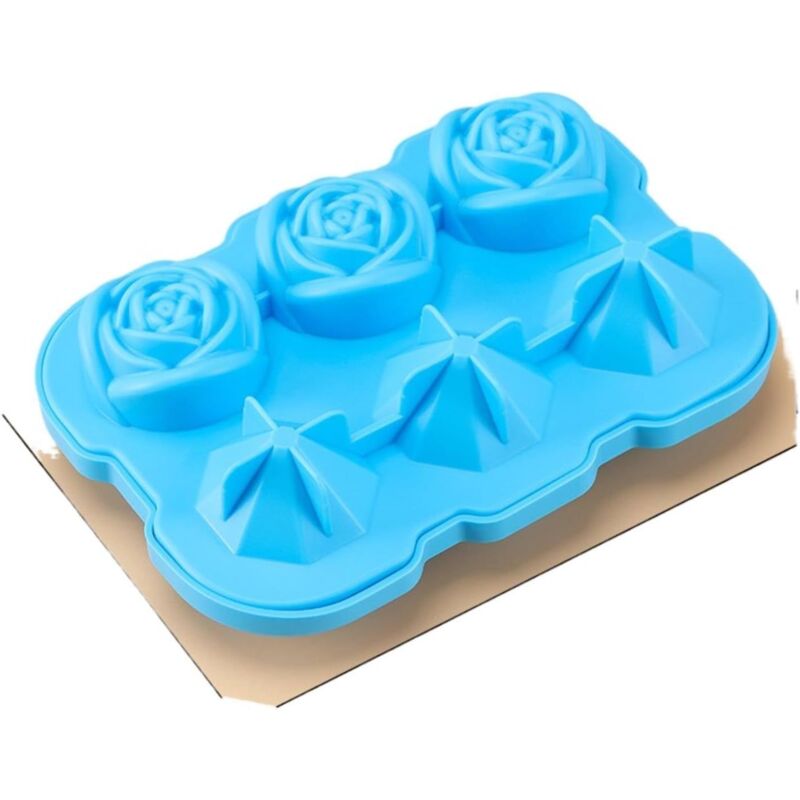 foto del prodotto x 6 pezzi stampo per cubetti di ghiaccio in silicone alimentare a forma di diamante rosa fatto in casa, blu 17,5 x 12,5 x 5 cm sollbry