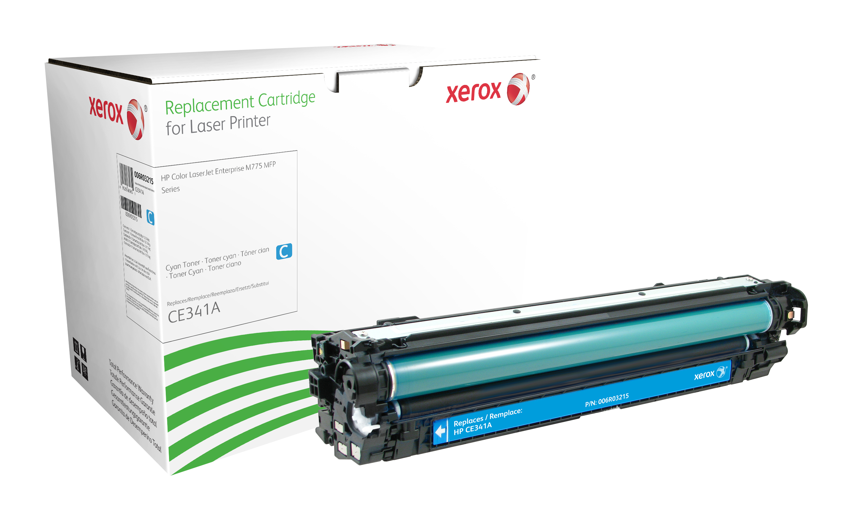 foto del prodotto xerox cartuccia toner ciano. equivalente a hp ce341a. compatibile con hp colour laserjet m775
