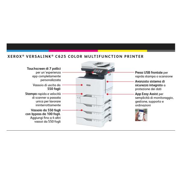 foto del prodotto xerox versalink c625 a4 50 ppm copia stampa scansione fax f r ps3 pcl5e 6 2 vassoi 650 fogli