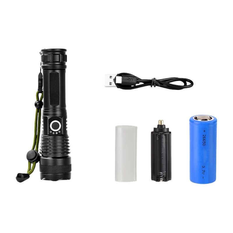 foto del prodotto xhp70 torcia elettrica con zoom ad alta luminosit , luce rossa e bianca, equipaggiamento di ricarica. il portalampada pu essere utilizzato come