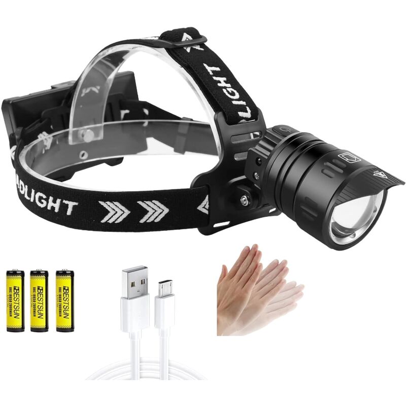 foto del prodotto xhp99 lampada frontale ricaricabile super luminosa 2000 lumen 3 modalit di illuminazione lampada frontale con sensore di movimento led zoomabile
