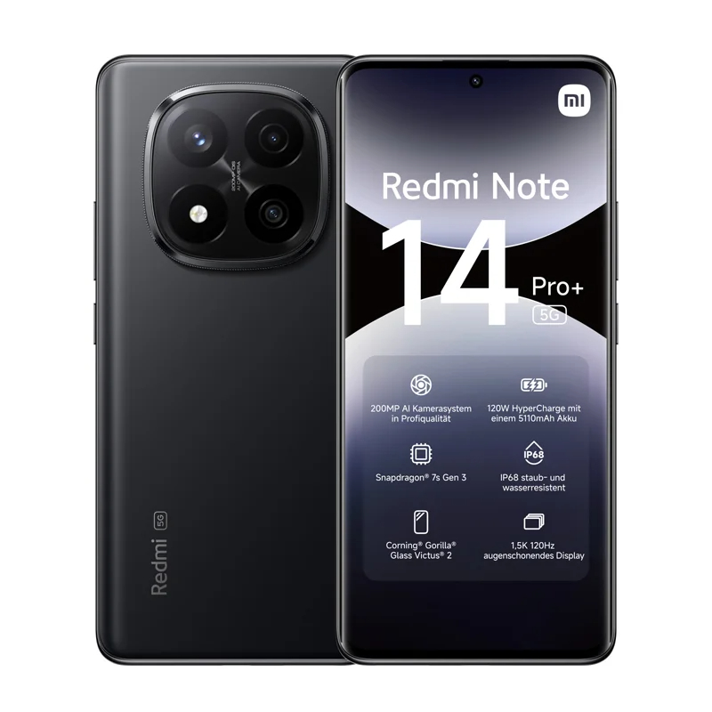 foto del prodotto xiaomi redmi note 14 pro plus 5g versione europea 256gb 512gb snapdragon 7s gen 3 display amoled 6.67 120hz 200mp ois fotocamera principale ricarica 120w, batteria 5110mah, ip68, nfc