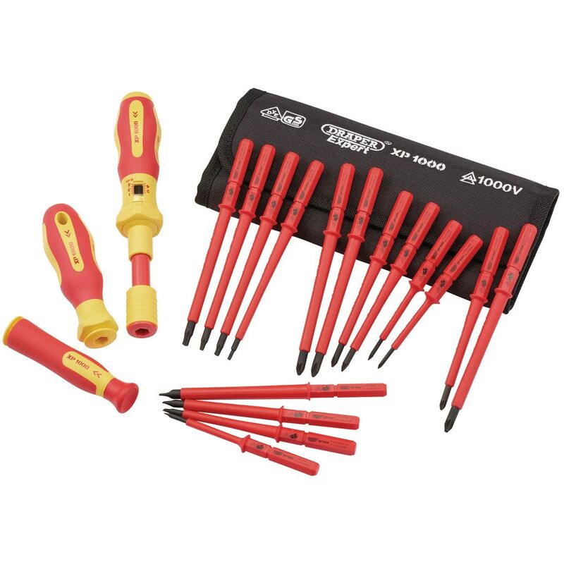 foto del prodotto xp1000 set di 19 cacciaviti dinamometrici vde a doppia lama intercambiabile isolata 81762 set di cacciaviti per utensili elettrici draper