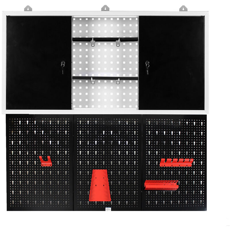 foto del prodotto xpotool armadio attrezzi con pensile parete portattrezzi con 3 pannelli perforati e accessori