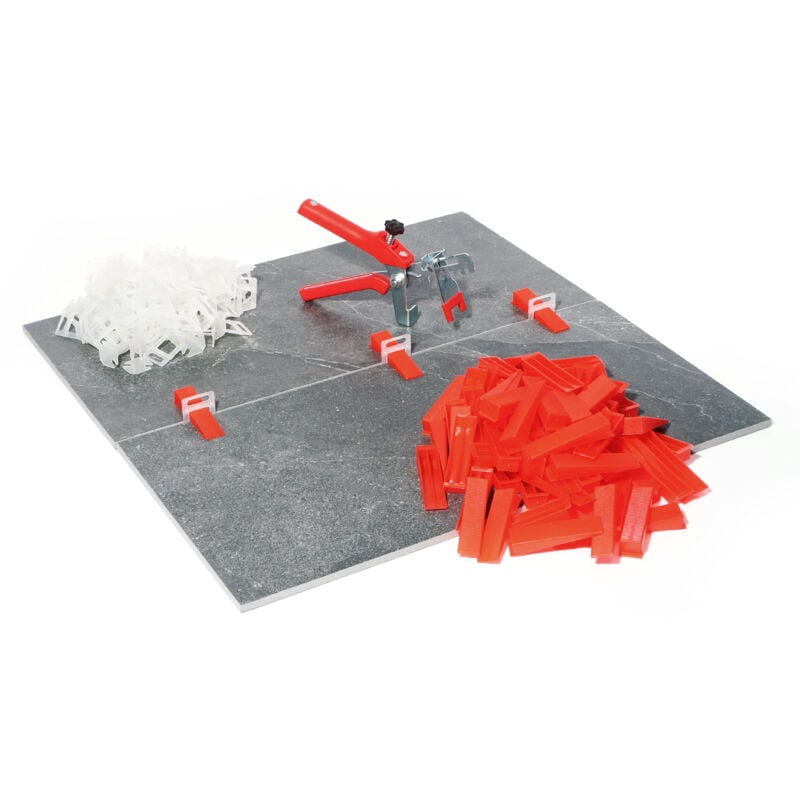 foto del prodotto xpotool set per livellamento piastrelle 200 cunei, 200 linguette 1,0mm e 1 pinza posa pavimenti