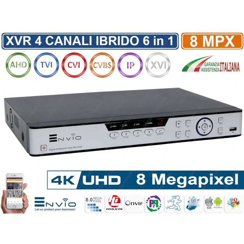 foto del prodotto xvr dvr 6in1 ahd cvi tvi cvbs ip 4 canali utc ultra hd 4k 8mp p2p cloud xmeye hdmi wifi ready