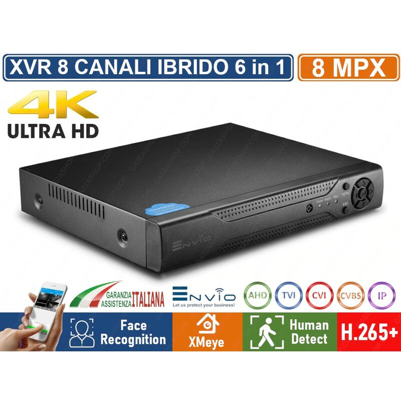foto del prodotto xvr dvr 6in1 ahd cvi tvi cvbs xvi ip 8ch canali 8 mp cloud p2p utc face recognition human detect capacit hard disk nessun hard disk