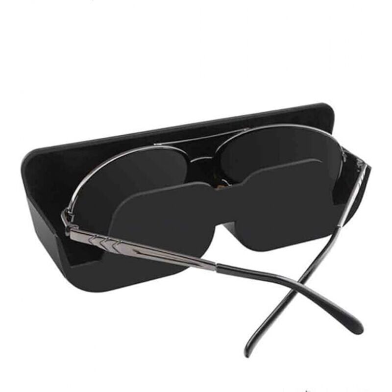 foto del prodotto xvx 1 custodia per occhiali da sole per auto e clip per visiera, custodia per occhiali da sole per auto in pelle nera