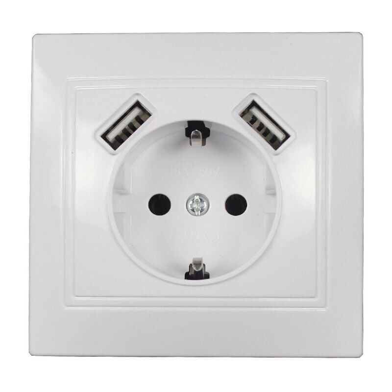 foto del prodotto xvx 2 prese usb integrate con collegamento usb max. presa a muro system 55 con contatto di protezione per smartphone lettore mp3 bianco lucido 2a