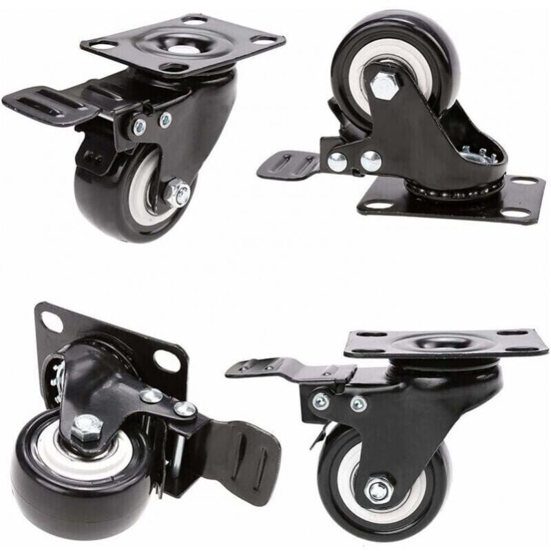foto del prodotto xvx 4 ruote girevoli da 50 mm con freno, ruote in gomma per mobili, capacit di carico 400 kg, ruote per pavimenti resistenti e antitraccia, nere