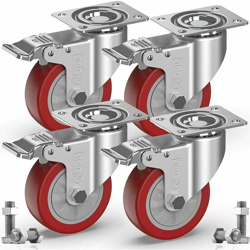 foto del prodotto xvx 4 ruote girevoli per mobili con freno viti non incluse 100mm, fino a 600kg non lascia segni sul pavimento per carichi pesanti ruota in