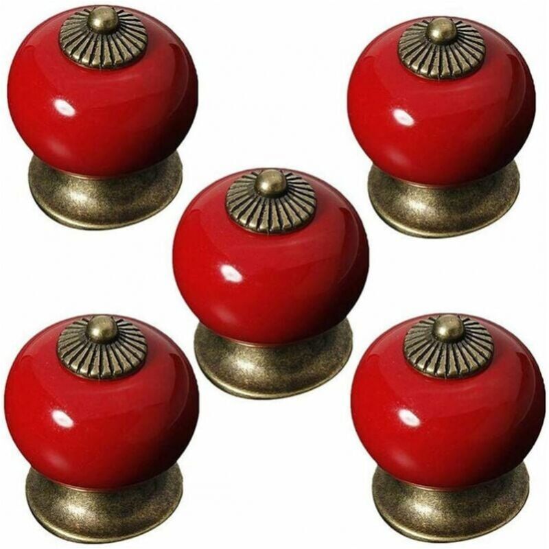 foto del prodotto xvx 5 pomelli rotondi in ceramica per ante di mobili, cassetti, credenze, stile rustico.
