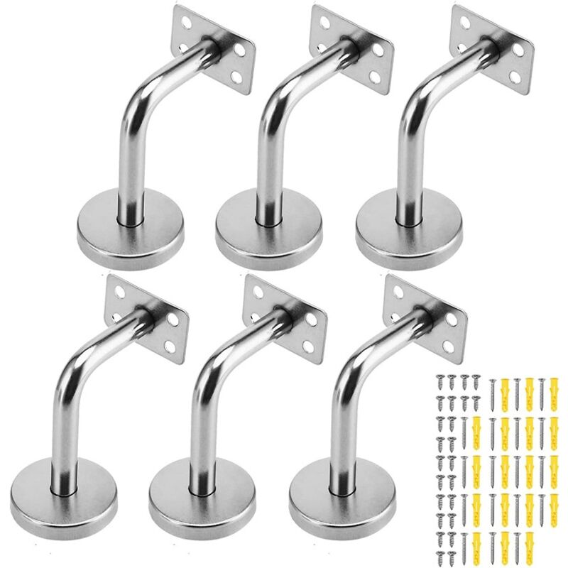 foto del prodotto xvx 6 pezzi staffa per corrimano piatta in acciaio inossidabile, staffa per corrimano per scale in argento con viti, staffa di supporto per