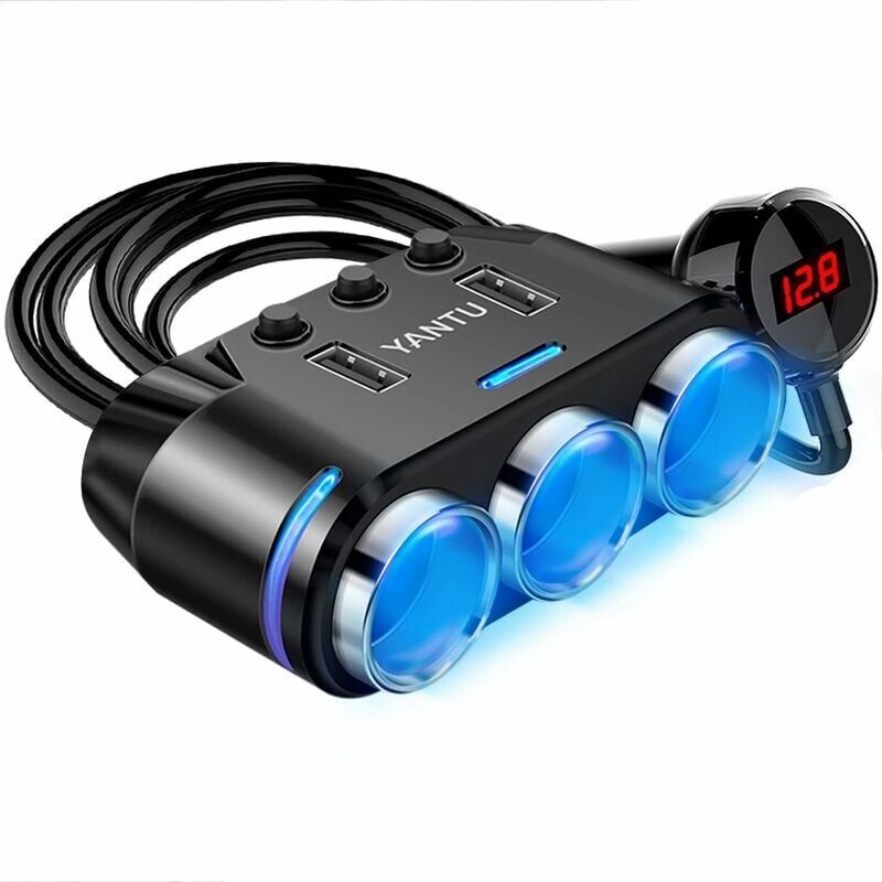 foto del prodotto xvx adattatore per accendisigari splitter per accendisigari a 3 prese con indicatore di tensione a led caricatore per auto doppio usb interruttore