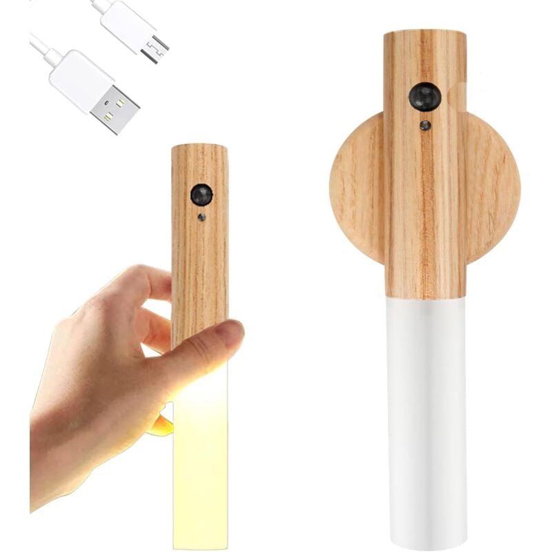 foto del prodotto xvx applique da parete in legno, luce notturna per interni con sensore di movimento, applique da parete magnetica ricaricabile senza fili con