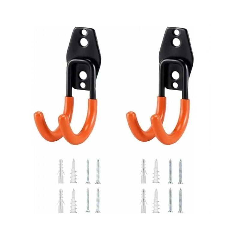 foto del prodotto xvx arancione confezione da 2 ganci per garage, ganci da parete per garage, ganci multiuso, portautensili da giardino con tubo di prolunga e viti