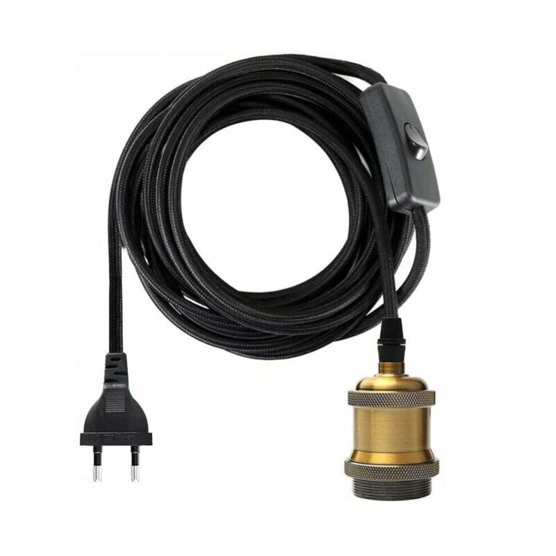 foto del prodotto xvx attacco e27 da 1,2 m con interruttore, cavo di alimentazione in tessuto per portalampada edison, lampada a sospensione retr o lampada