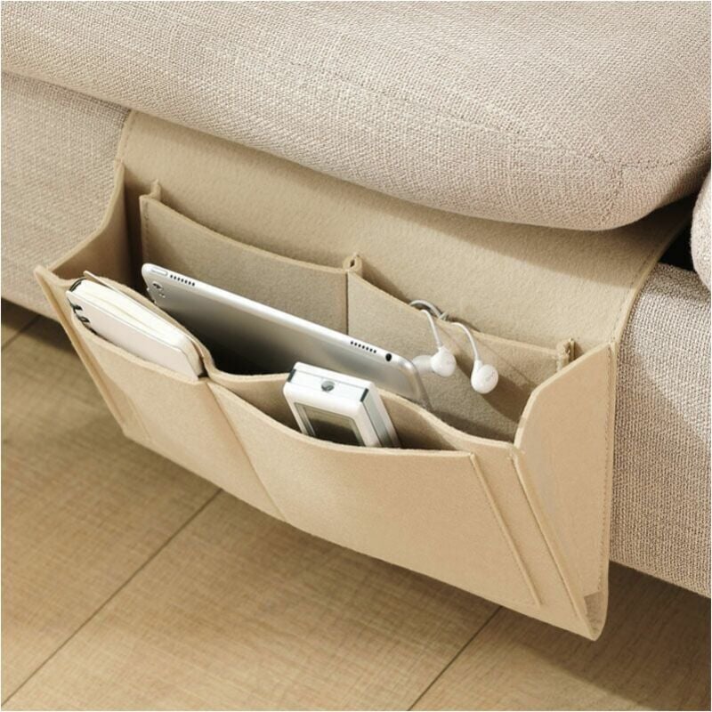 foto del prodotto xvx beige 32x20x10cm, tasca da letto, feltro, pronta da appendere, 5 scomparti, contenitore per divano