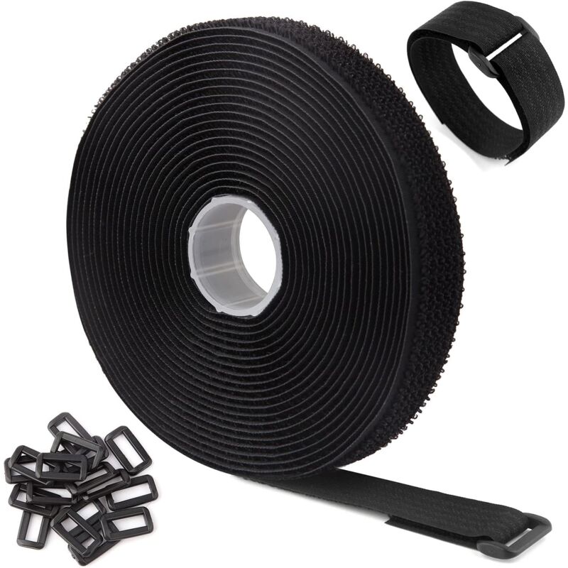 foto del prodotto xvx boucle de sangle fixe, attache c ble r utilisable r glable avec 25 boucles et pour la gestion des c bles 5 m x 2 cm, noir 