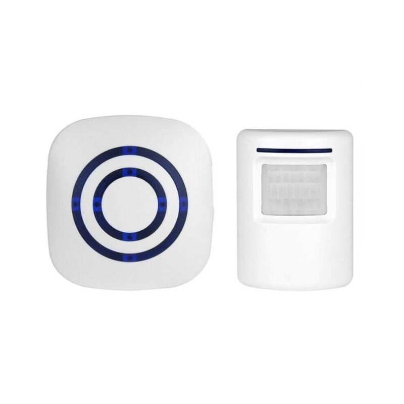 foto del prodotto xvx campanello elettrico wireless con 1 ricevitore e 1 sensore di movimento pir, allarme di sicurezza per visitatori con 38 melodie a 3 livelli di