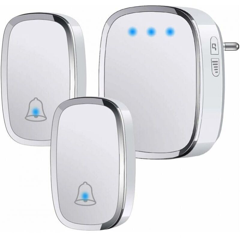 foto del prodotto xvx campanello wireless da esterno impermeabile ip44, portata 300 m, set campanello con flash led, 2 trasmettitori e 1 ricevitore, 5 livelli di