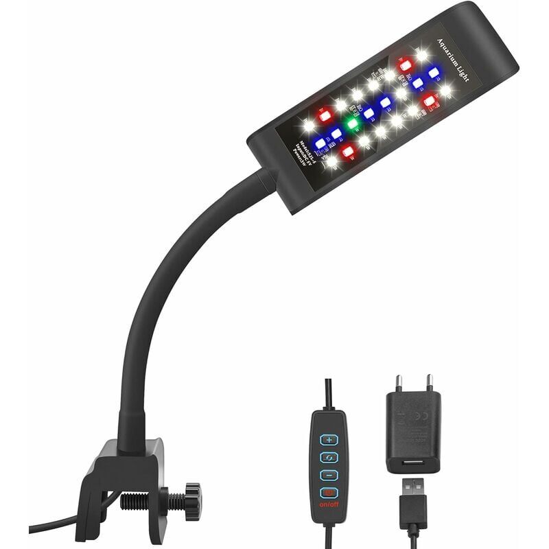 foto del prodotto xvx clip led per acquario, rgb luce bianca 10 livelli di luminosit dimmer clip per acquario per acquari da 20 30 cm e piante acquatiche, nero