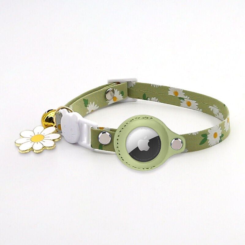 foto del prodotto xvx collare per gatti verde, regolabile, stampato, con campanello, custodia protettiva in silicone compatibile con apple airtag e fibbia di