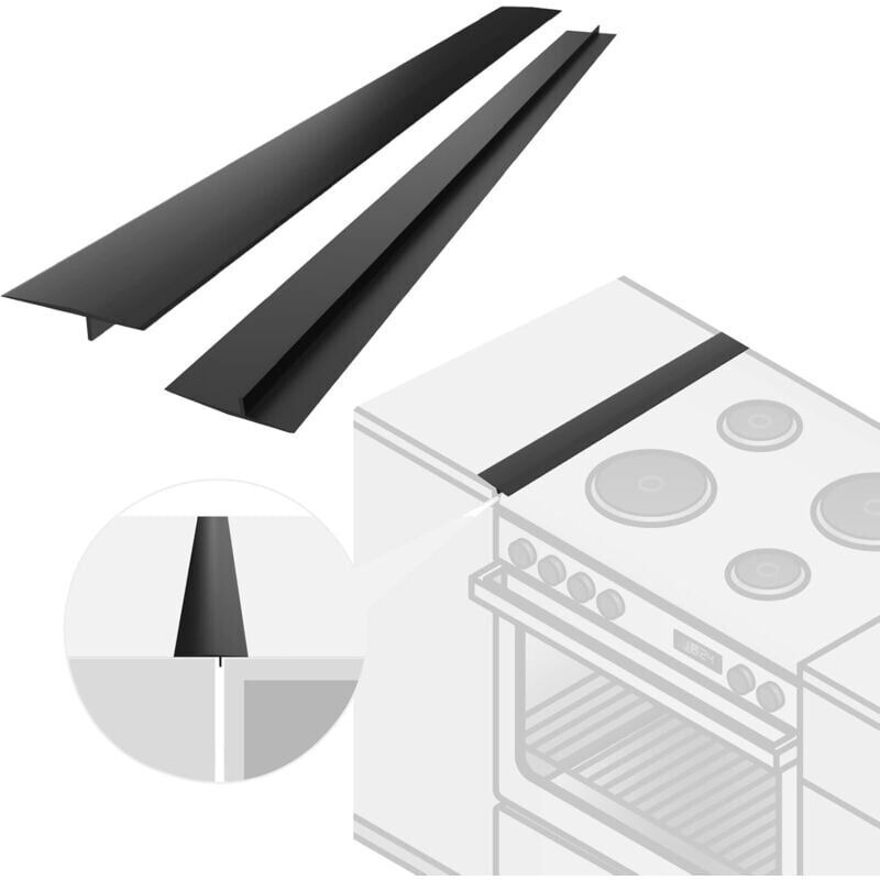 foto del prodotto xvx confezione da 2 guarnizioni in silicone per piani cucina, ricaricabili, lunghezza 63 cm, per fornelli e forno nero 